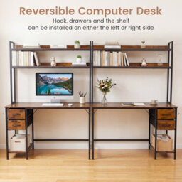 Costway Computer Desk With Hutch Reversible Executive Desk With Fabric Drawers - thumbnail 5