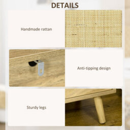 Homcom Nightstand, Rattan Bedside Table W/ Cabinet, Shelf, Natural - thumbnail 6