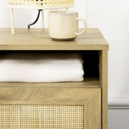 Homcom Nightstand, Rattan Bedside Table W/ Cabinet, Shelf, Natural - thumbnail 8