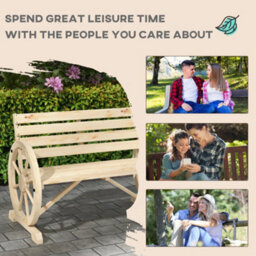 Outsunny 2 Seater Garden Bench W/ Wooden Cart Wagon Wheel Natural - thumbnail 7