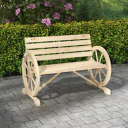 Outsunny 2 Seater Garden Bench W/ Wooden Cart Wagon Wheel Natural