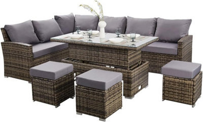 Nustone L-Shaped Corner Rattan Garden Furniture Lounge Dining Set For Seating 8 People - In Grey - image 1
