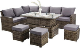 Nustone L-Shaped Corner Rattan Garden Furniture Lounge Dining Set For Seating 8 People - In Grey - thumbnail 1