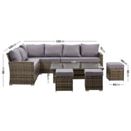 Nustone L-Shaped Corner Rattan Garden Furniture Lounge Dining Set For Seating 8 People - In Grey - thumbnail 5