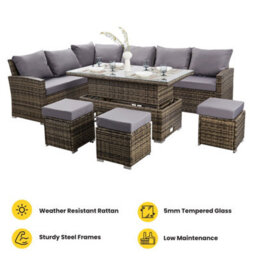 Nustone L-Shaped Corner Rattan Garden Furniture Lounge Dining Set For Seating 8 People - In Grey - thumbnail 6