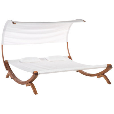 Beliani Sun Lounger With Cushion Teramo Larch Wood Off-White - image 1
