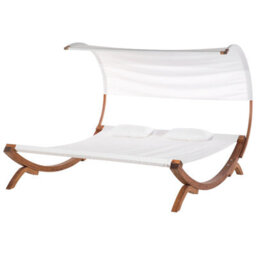 Beliani Sun Lounger With Cushion Teramo Larch Wood Off-White - thumbnail 4