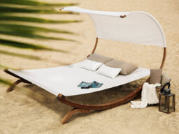 Beliani Sun Lounger With Cushion Teramo Larch Wood Off-White - thumbnail 2