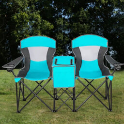 Costway Double Sunshade Folding Chairs 2-Person Camping Fishing Chairs-Turquoise - thumbnail 8