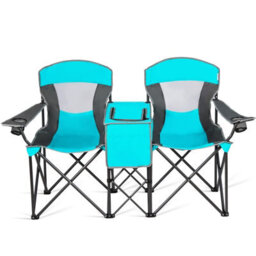 Costway Double Sunshade Folding Chairs 2-Person Camping Fishing Chairs-Turquoise - thumbnail 9