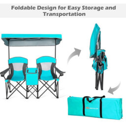 Costway Double Sunshade Folding Chairs 2-Person Camping Fishing Chairs-Turquoise - thumbnail 4