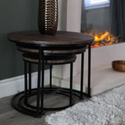 Divchi Round Nesting Set Of 3, Modern Wooden Look With Metal Base Coffee Side Tables - thumbnail 4