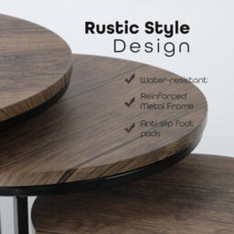 Divchi Round Nesting Set Of 3, Modern Wooden Look With Metal Base Coffee Side Tables - thumbnail 3