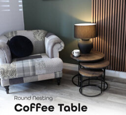 Divchi Round Nesting Set Of 3, Modern Wooden Look With Metal Base Coffee Side Tables - thumbnail 2
