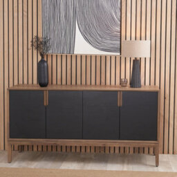 Pacific Lifestyle 4 Door Black And Natural Acacia Wood Sideboard