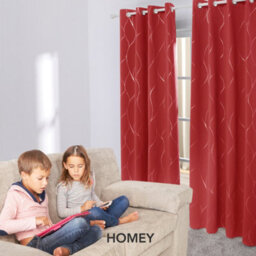 Deconovo Eyelet Curtains, Thermal Wave Line Foil Printed Blackout Material Curtains For Bedroom, 66 X 72 Inch, Red, 2 Panels - thumbnail 8