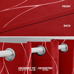 Deconovo Eyelet Curtains, Thermal Wave Line Foil Printed Blackout Material Curtains For Bedroom, 66 X 72 Inch, Red, 2 Panels - thumbnail 5