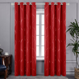 Deconovo Eyelet Curtains, Thermal Wave Line Foil Printed Blackout Material Curtains For Bedroom, 66 X 72 Inch, Red, 2 Panels - thumbnail 2