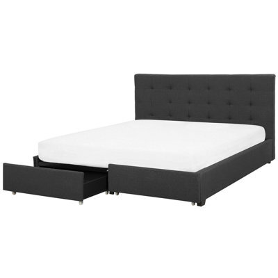 Beliani Bed With Storage Drawers Fabric La Rochelle 180 X 200 Cm (Eu Super King) Dark Grey - image 1