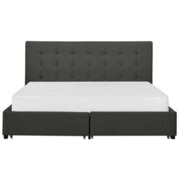 Beliani Bed With Storage Drawers Fabric La Rochelle 180 X 200 Cm (Eu Super King) Dark Grey - thumbnail 6