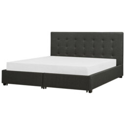 Beliani Bed With Storage Drawers Fabric La Rochelle 180 X 200 Cm (Eu Super King) Dark Grey - thumbnail 5