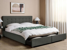 Beliani Bed With Storage Drawers Fabric La Rochelle 180 X 200 Cm (Eu Super King) Dark Grey - thumbnail 2