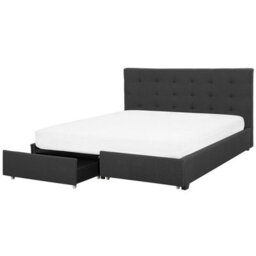 Beliani Bed With Storage Drawers Fabric La Rochelle 180 X 200 Cm (Eu Super King) Dark Grey - thumbnail 1