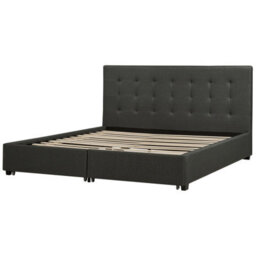 Beliani Bed With Storage Drawers Fabric La Rochelle 180 X 200 Cm (Eu Super King) Dark Grey - thumbnail 8