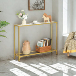 Pirlo Plush Industrial 2 Tier Entryway Hallway Console Table With Tempered Glass Top - thumbnail 4