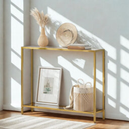 Pirlo Plush Industrial 2 Tier Entryway Hallway Console Table With Tempered Glass Top - thumbnail 5