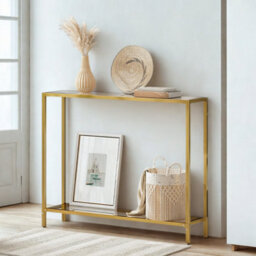 Pirlo Plush Industrial 2 Tier Entryway Hallway Console Table With Tempered Glass Top - thumbnail 3