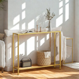 Pirlo Plush Industrial 2 Tier Entryway Hallway Console Table With Tempered Glass Top - thumbnail 6