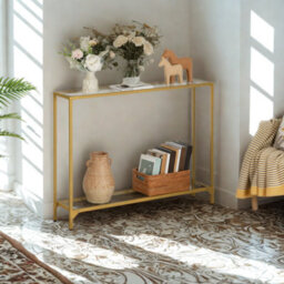 Pirlo Plush Industrial 2 Tier Entryway Hallway Console Table With Tempered Glass Top - thumbnail 7