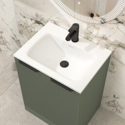 Royal Bathrooms Evora 600mm Sage Green Fluted Floor Standing Bathroom Vanity Unit 2 Door Cabinet Storage With Stone Basin & Matt Black Handles - thumbnail 5