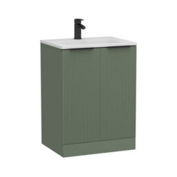 Royal Bathrooms Evora 600mm Sage Green Fluted Floor Standing Bathroom Vanity Unit 2 Door Cabinet Storage With Stone Basin & Matt Black Handles - thumbnail 8