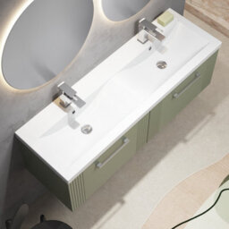 Balterley Belvide Partial Fluted 2 Drawer Wall Hung Vanity Unit With Double Ceramic Basin - 1200mm - Satin Green - thumbnail 5