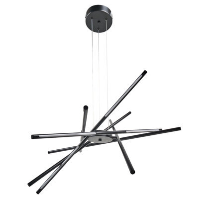 Wyld and Coco Novalume Black Geometric Led Pendant Lamp With Remote Dimmer, Large Sculptural Iron Frame, Integrated Leds, 80Cm. - image 1