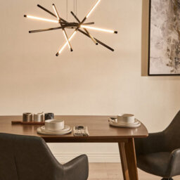 Wyld and Coco Novalume Black Geometric Led Pendant Lamp With Remote Dimmer, Large Sculptural Iron Frame, Integrated Leds, 80Cm. - thumbnail 2
