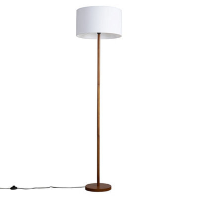 Valuelights Heather Modern Scandi Floor Lamp In Dark Wooden Finish With White Drum Shade - Includes 6W Led Gls Bulb 3000K - image 1