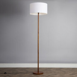 Valuelights Heather Modern Scandi Floor Lamp In Dark Wooden Finish With White Drum Shade - Includes 6W Led Gls Bulb 3000K - thumbnail 2