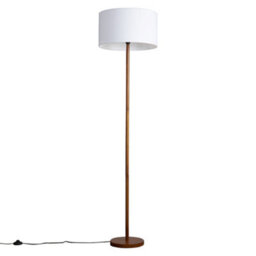 Valuelights Heather Modern Scandi Floor Lamp In Dark Wooden Finish With White Drum Shade - Includes 6W Led Gls Bulb 3000K