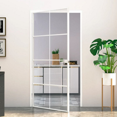 Berkfield Interior Door White 102X201.5 Cm Tempered Glass&aluminium Slim - image 1