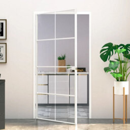 Berkfield Interior Door White 102X201.5 Cm Tempered Glass&aluminium Slim