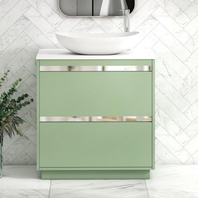 Royal Bathrooms Orion 800mm Mint Sage Floor Standing Plain White Countertop Vanity Unit 2 Drawer With Cesar Basin & Chrome Accent Trim - image 1