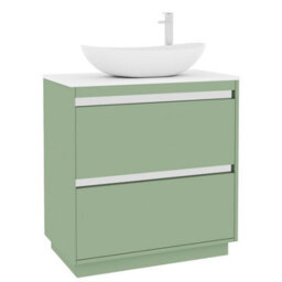 Royal Bathrooms Orion 800mm Mint Sage Floor Standing Plain White Countertop Vanity Unit 2 Drawer With Cesar Basin & Chrome Accent Trim - thumbnail 6