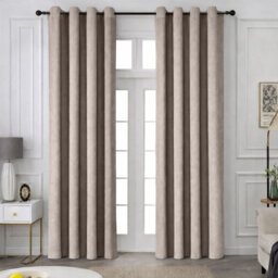 Oxford Homeware Eyelet Beige Linen Effect Curtains Fully Lined 100% Blackout Thermal Insulated Curtain Pair (W)168Cmx(L)183Cm - thumbnail 1