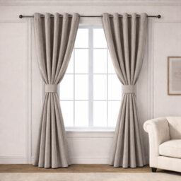 Oxford Homeware Eyelet Beige Linen Effect Curtains Fully Lined 100% Blackout Thermal Insulated Curtain Pair (W)168Cmx(L)183Cm - thumbnail 2