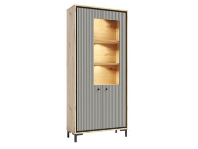 Arte Parii Tall Display Cabinet In Grey - W890mm H1960mm D540mm, Sophisticated And Versatile - image 1