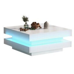 Btm White Square High Gloss Coffee Table With 360 Rotating Top And 16 Color Led Light 70X70X36 Cm - thumbnail 3