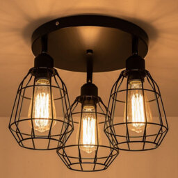 Harper Living Caged Ceiling Light, 3 Lights E27 Cap, Black Vintage Finish, Led Compatible - thumbnail 3
